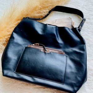 Black faux leather bag with insert